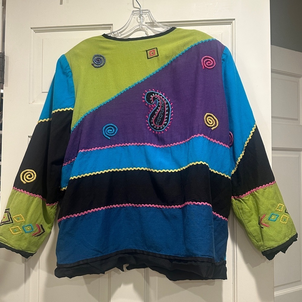 Vintage Indigo Moon Colorful Embroidered Jacket 1X - Picture 3 of 4